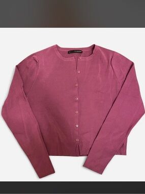 Sfera Pink/Magenta Crewneck Cardigan Sweater